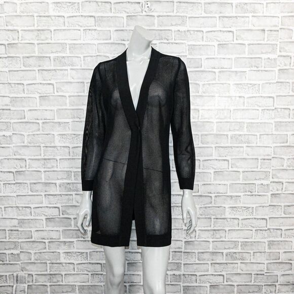 Exclusively MISOOK Women's Black Mesh Long Cardigan Jacket top Size Small - Picture 1 of 10
